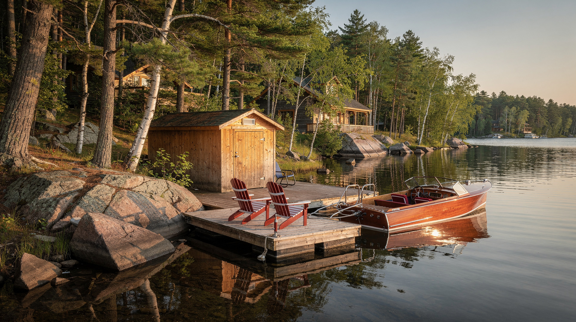 Muskoka lakes and granite shore.